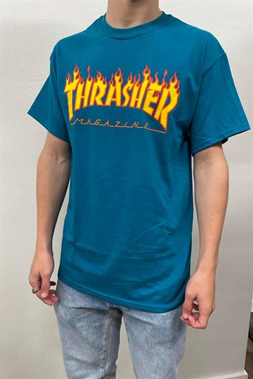 Thrasher T-Shirt - Flame - Galapagos Blue